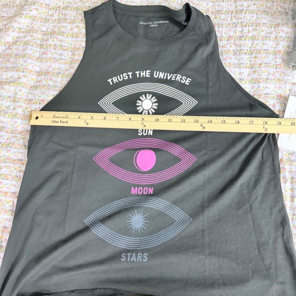 Spiritual Gangster Jade Tank Sun Moon Stars Trust the Universe Black Medium NEW - Picture 9 of 10